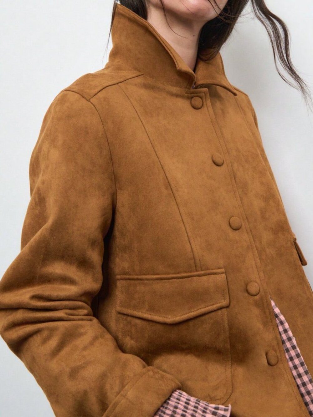 Brown Casual Women's Faux Suede Jacket